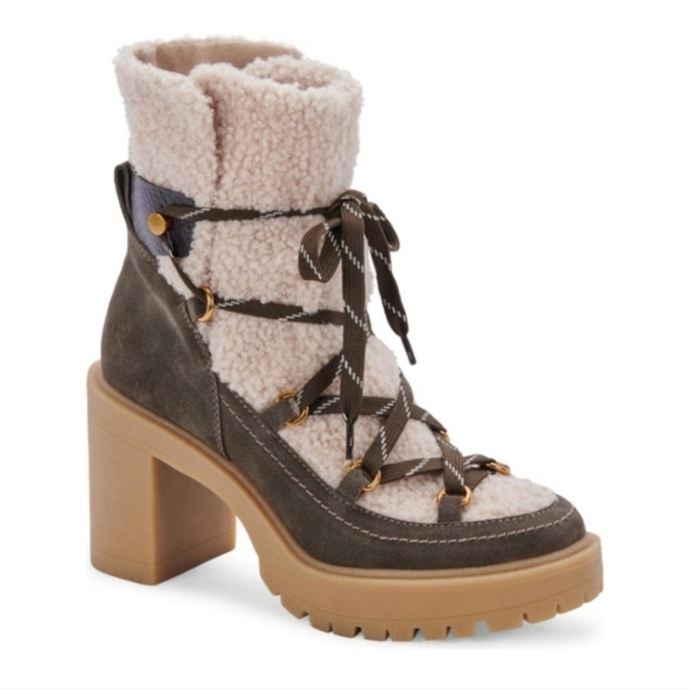 Dolce Vita Celtic Olive Suede Leather Faux Shearling Bootie - New